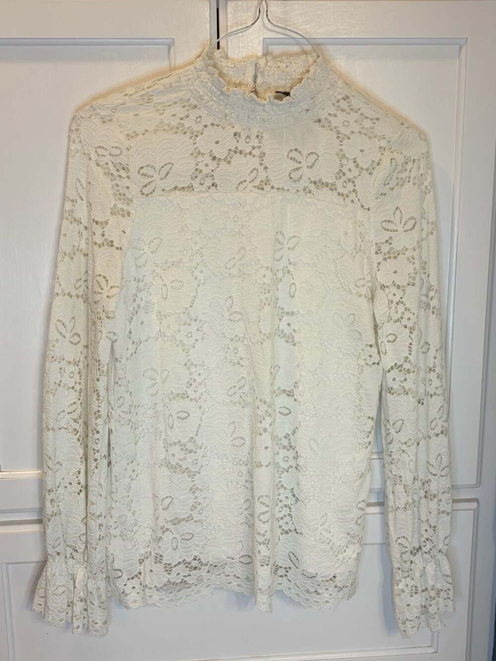 Adrianna Papell Women’s Ivory Floral Lace High Neck Blouse Romantic Victorian